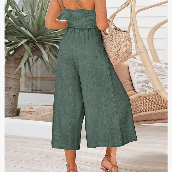 ANRABESS Women's Summer Straps One Shoulder Wide Leg Jumpsuit Romper w/ Pockets - Picture 3 of 4